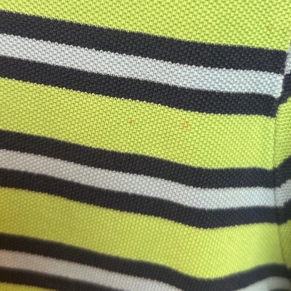 Polo Ralph Lauren Mens Large Lime Green Navy Blue Striped Cotton Polo Shirt L